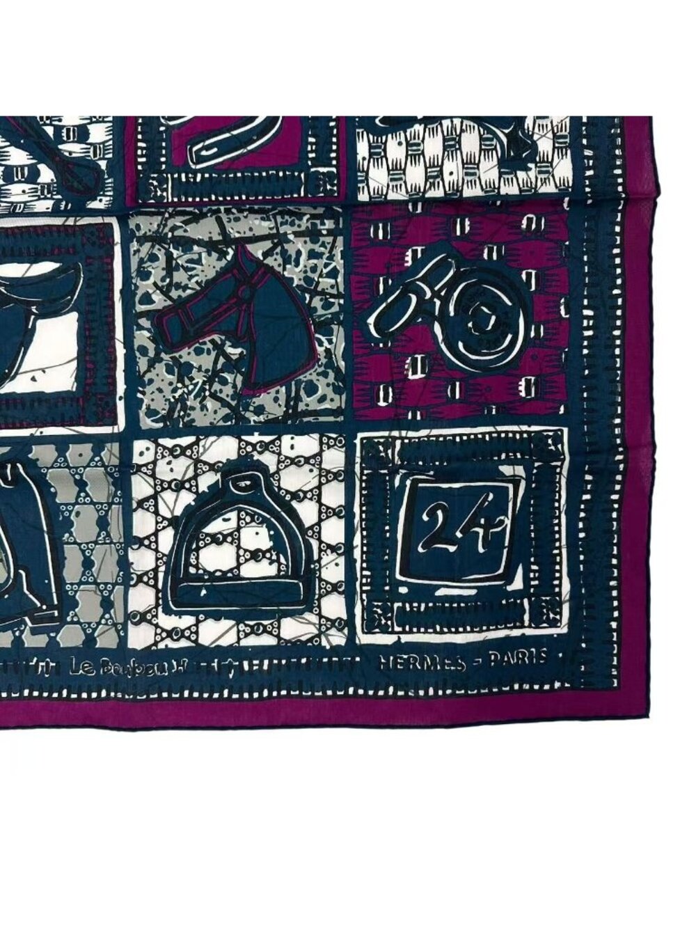 Hermes le Boubou H Scarf Cotton Navy - Picture 6 of 7